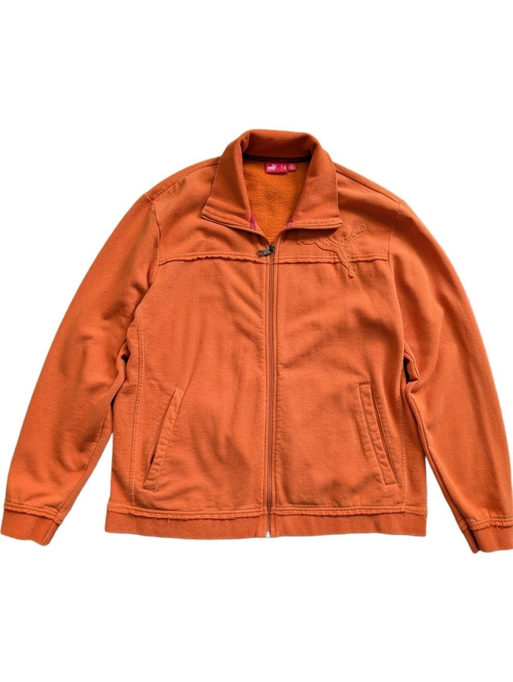 Puma Mens Orange Full Zip Embroidered Fleece Jacket Size Large